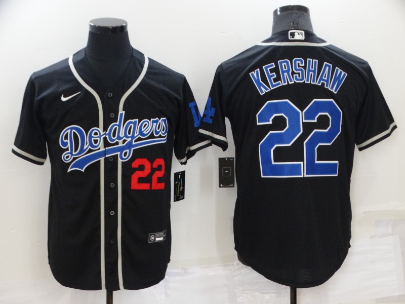 Men Los Angeles Dodgers #22 Kershaw Black Elite Nike 2022 MLB throwback Jersey